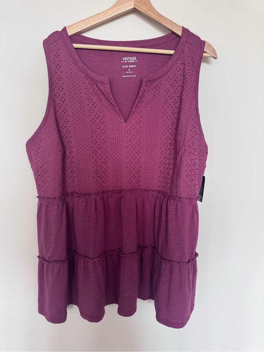 NWT Torrid Vintage Style Maroon Eyelet Tiered Babydoll Sleeveless Top